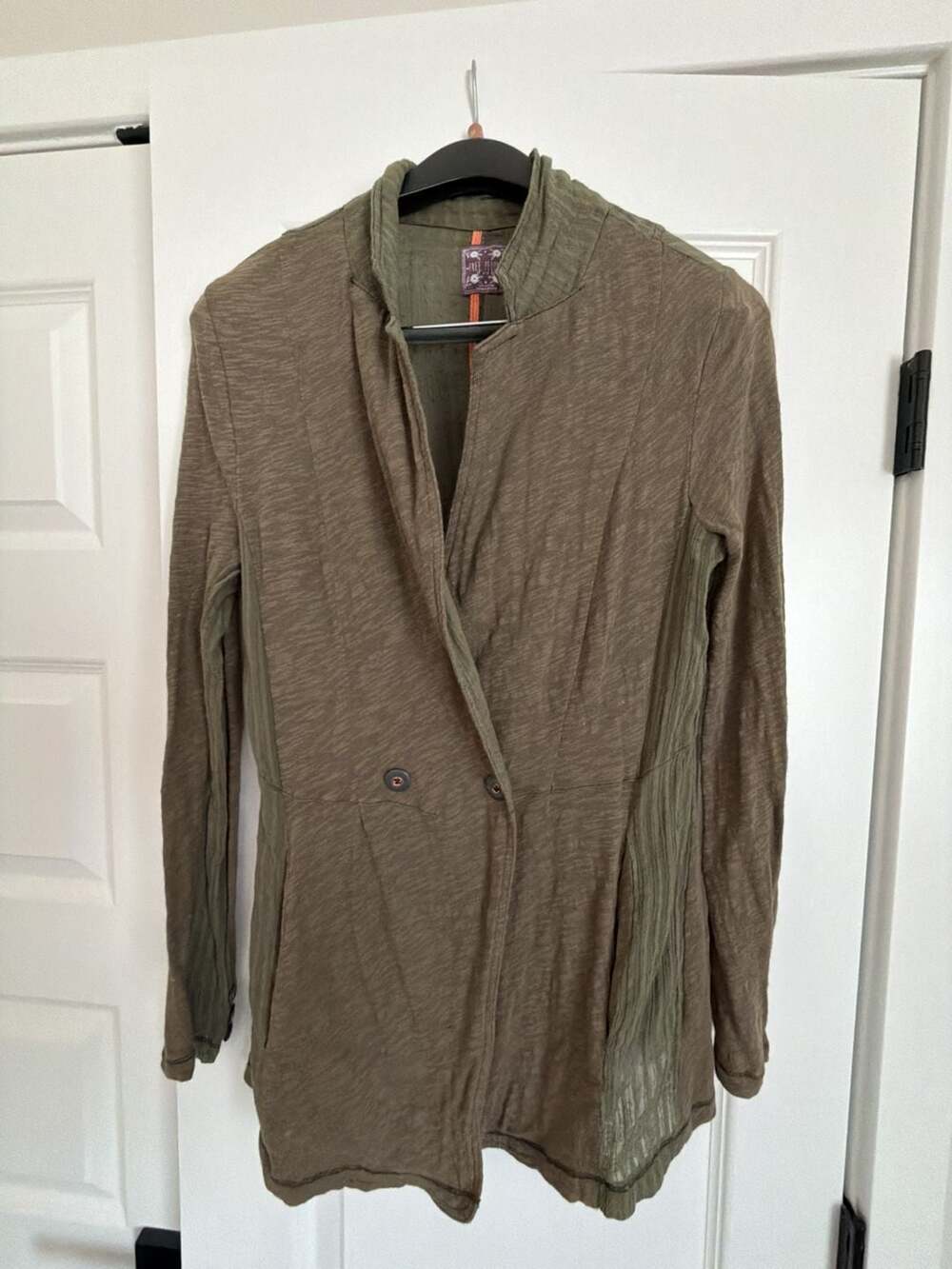 Free People Olive Green Textured Knit Button-Front Blazer Jacket